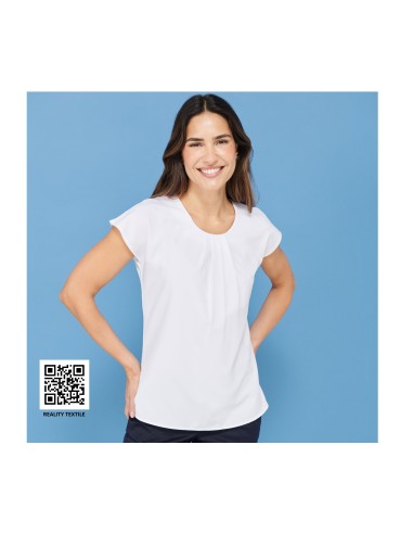 HEN-H597-Ladies Pleat Front Short Sleeve Blouse
